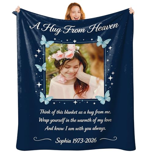 Custom Memorial Blanket with Photo, Personalized in Loving Memory Throw for Loss of Loved One, Made in USA, Customized Sympathy Bereavement Remembrance Grieving Blanket for Loss One (Design 08) - color: Design 08