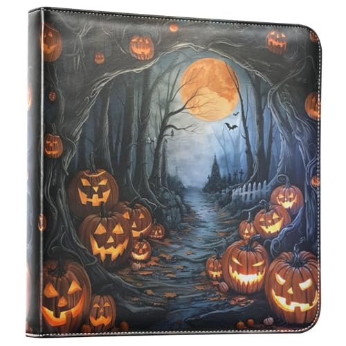 JIPONI Halloween Lane Large Photo Album, DIY Leather Cover Scrapbook Albums for 4x6 5x7 6x8 Pictures, Self Adhesive Memory Book for Wedding, Baby, Family - color: Halloween