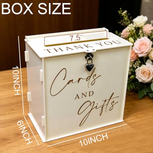 Acrylic Card Box with Lock & Slot, Warmy Cream Money Gift Card Box for Wedding Reception, Cash Envelope Box Ideal for Graduation Bridal Baby Shower Quinceanera & Baptism Party Supplies - color: Cream White