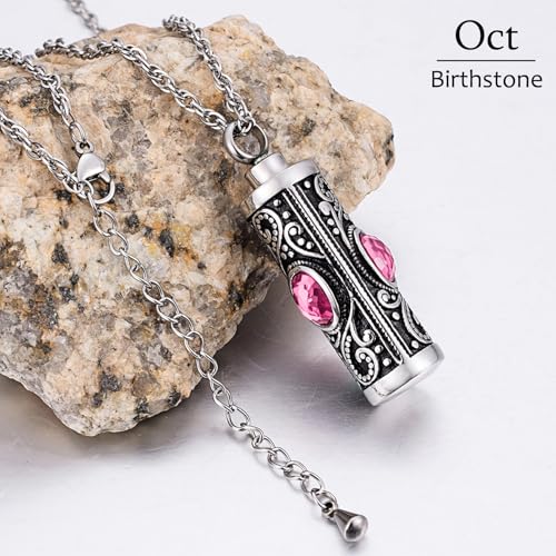 XIUDA Crystal Cremation Urn Necklace for Ashes Keepsake Stainless Steel Memorial Pendant with Flower - color: Pink