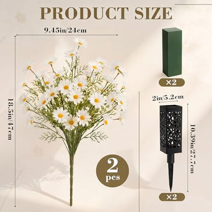 Suncalla 2 Set 26 Inch Cemetery Flowers for Grave, White Daisy Flowers Artificial Faux Wildflowers Bouquets for Spring Home Decorations, Holiday Bush, Indoor Floral, Cemetery Flower - style: Daisy