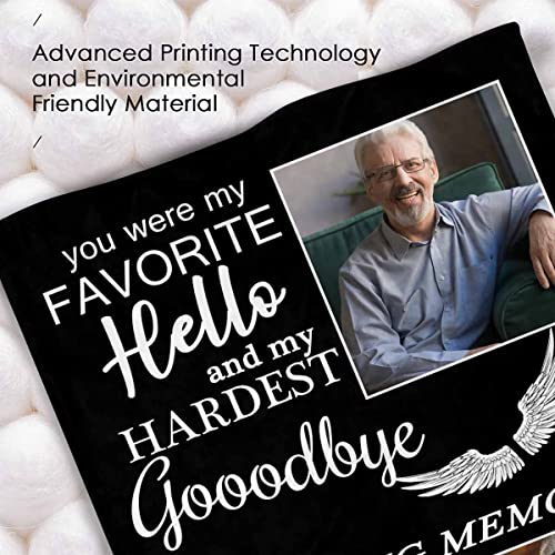 LOSARON Custom Memorial Blanket You were My Favorite Hello My Hardest Goodbye Wings Personalized Photo Collection Blanket in Memory of Loved One Gifts Memorial Gifts for Loss of Grandma Dad Mom