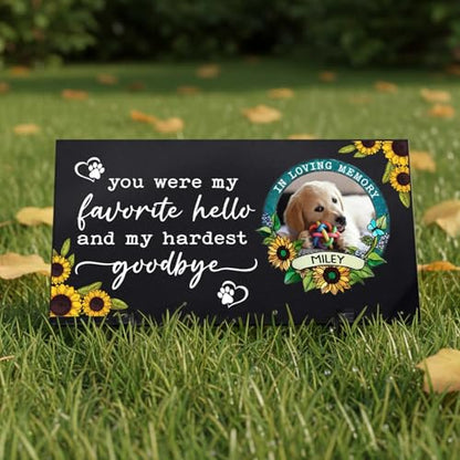 Personalized Pet Memorial Stone with Picture, Sunflower Design | Custom Granite Dog Tombstone Garden Plaque, Loss of Dog Cat Bereavement Sympathy Gift, 1cm Thick Weatherproof Grave Marker - color: 010