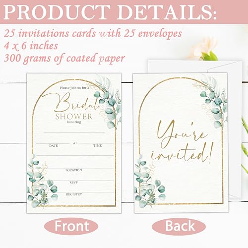 Greenery Bridal Shower Invitations | Spring Elegant Greenery Arch Bridal Shower Invitations, 25 Botanical Party Invites with Envelopes-A15 - style: greenery arch