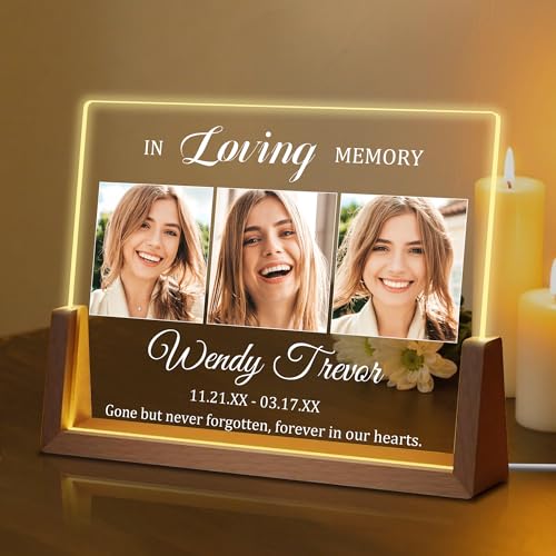Personalized Sympathy Gift for Loss of Loved One, Custom Memorial Plaque Picture Frame, Customized Bereavement Remembrance Gifts LED Night Light, In Memory of Dad Mom Husband Wife Sister Friend - color: Memorial Picture Plaque 7