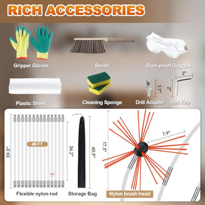 Bluesea Chimney Sweep Kit - Extends Up to 46 Feet, Includes 14 Flexible Rods and Strong Brush for Efficient Cleaning - size: 46 Feet