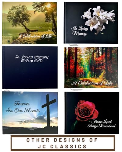 JC Classics Funeral Guest Book | Memorial Guest Book Hardcover | Guestbook for Sign in, Celebration of Life Memorial Service with Memory Table Card Sign Included (Mountain Top) - style: Mountain Top