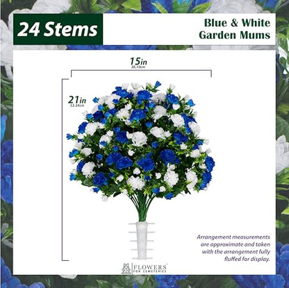 Sympathy Silks Artificial Cemetery Flowers - Gravesite Memorial Arrangment - Blue & White Garden Mums - (1) Saddle (2) Bouquets - color: Blue & White, size: (1) Saddle (2) Bouquets
