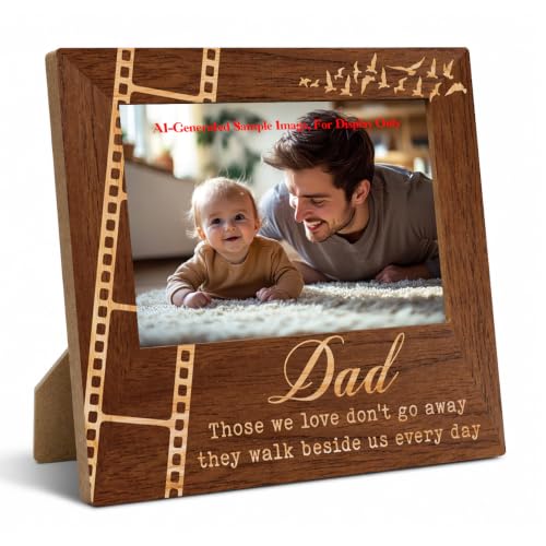 Dad Remembrance Gift, 4x6 Wooden Picture Frame, In Loving Memory Photo Frame, Memorial Gifts for Loss of Dad, They Walk Beside us Every Day Sympathy Picture Photo Frames, 6.9 x 7.3 in - color: Father 03