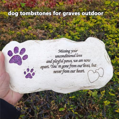 Shinning Paw Prints Pet Memorial Stones Headstones for Dogs or Cats, Resin Pet Grave Stone Plaques Tombstone Memorial Gifts Sympathy Gift for Loss of Dogs Outdoor