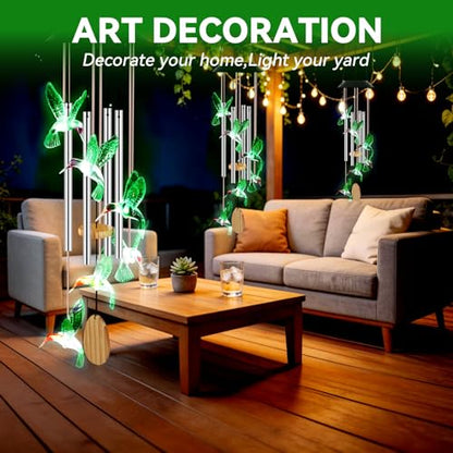 Solar Wind Chimes for Outside Color Changing Light, Green Hummingbird - color: Green Hummingbird