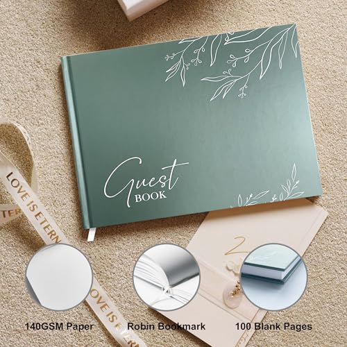 Mr&MrsGifts Elegant Wedding Guest Book Hard Cover Guest Sign in Book,Green | Guest Book Wedding Reception,Bridal Shower Gifts,Wedding Gifts - color: Sage Green