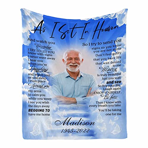 Custom As I Sit in Heaven Memorial Blanket - Sympathy Gifts for Loss of Loved One - in Loving Memory of Him Her Hug Blanket Bed Throws - color: Multi Z215, size: 30 x 40 Inches