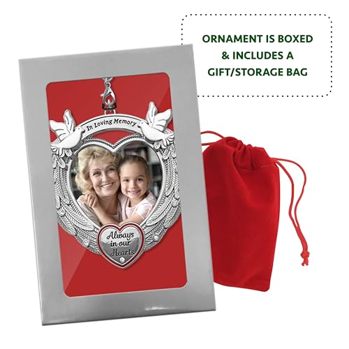 2026 Memorial Photo Ornament with Angel Wings & Doves, Christmas Picture Ornament with Crystal Accent, Sympathy Keepsake Gift, Holds Photo, Silver Finish, 3 Inch, Storage Gift Bag Included