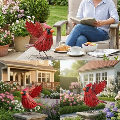 Cardinal Garden Decor Metal Yard Art: Red Bird Outdoor Statue & Large Sculpture for Patio, Balcony or Backyard - Decorative Lawn Ornament - Valentines Day, Birthday Gift Her, Wife, Women, Mom, Grandma