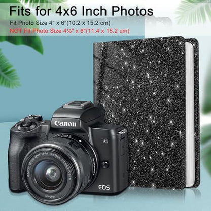 Fintie Photo Album 4x6 Photos - 112 Pockets Wallet Albums Memory Book | Vegan Leather Cover, 4X6 Picture Keepsakes, Family/Wedding/Travel Memory Book, Baby/Kids/Boys/Girls Gift, Glittering Black - color: Glittering Black