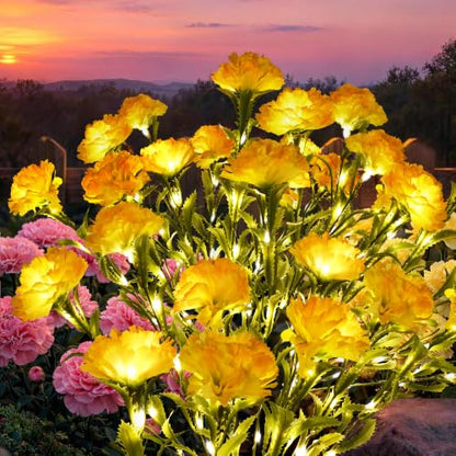 GIGALUMI 4 Pack Solar 28 Carnations Flowers Outdoor, 2 Modes, Yellow - color: Yellow, size: 4 PACK