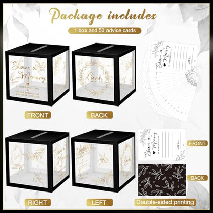 Pajean 50 Pcs Greenery Share a Memory Card, Celebration of Life Cards Box - color: Black Gold