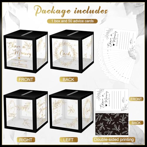 Pajean 50 Pcs Greenery Share a Memory Card, Celebration of Life Cards Box - color: Black Gold