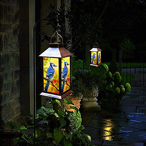 Solar Lanterns Outdoor Hanging Blue Jay Solar Lights Decorative for Garden Patio Porch and Tabletop PVC Waterproof LED Lantern (1pack)… - style: Art Deco