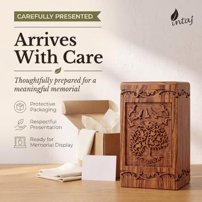 Tree of Life Wooden Urn for Human Ashes, Large 180 cu in, Rosewood - color: Rosewood Tree and Birds, size: Large (180 lbs)