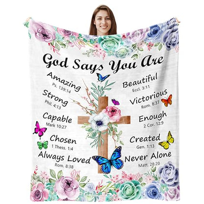 Christian Gifts for Women Blanket 60"x50" - Inspirational Religious Birthday Catholic Spiritual & Baptism Confirmation Gifts for Girls - color: God Says You Are