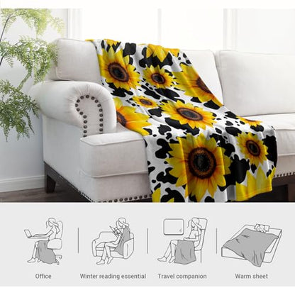 Jekeno Sunflower Gifts for Women Girls, Cow Sun Flowers Blanket 80"x60" - color: Yellow Sunflower Gifts, size: 60x80 Inch