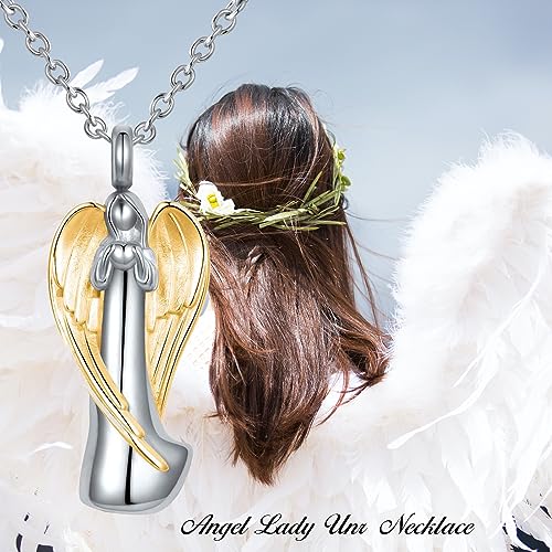 Celtic Knot Cross Cremation Jewelry Urn Necklace for Ashes for Men Women Circle Life Stainless Steel Keepsake Memories Ash Holder - style: Angel Lady