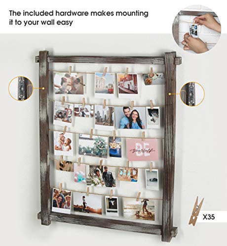 J JACKCUBE DESIGN Photo Wall Display Picture Collage Frame Board for Multi Photo Display Wall Decor with 35 Clips Rustic Wood - MK562B