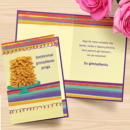 Designer Greetings Lithuanian Language Happy Birthday Cards 6 Pack | Boxed Card Set, Matching Envelopes - style: 6 PK Lithuanian Birthday - Šakotis