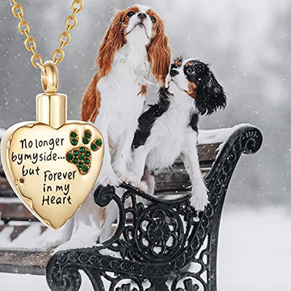 Fashion Pet Cremation Jewelry Stainess Steel Heart Keepsake Ashes Necklace Dog Cat Paw Memorial Urn Pendant - color: Gold-Green
