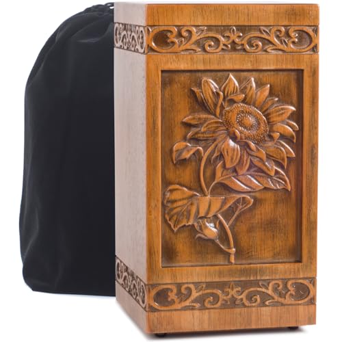 Wooden urns Ashes Human Cremation Adult Wood urn Male dad Burial Large Female Men Adults Box (Sunflower 250lbs)