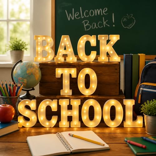 12 Pcs Back to School Party Decorations Back to School Light Sign for Wall Shelf Table Classroom Bulletin Board Decor Marquee LED Light Letters for Nursery Room Preschool Kindergarten Decor - style: Back to School