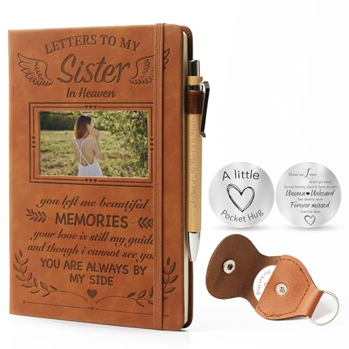 Memorial Gifts for Loss of Sister - Letters to My Sister in Heaven Grief Journal & Pen Set, Leather A5 Notebook With Photo Cover, Sympathy Bereavement Gifts for Loss of Sister, Christmas, Memorial Gift Set - style: Sister