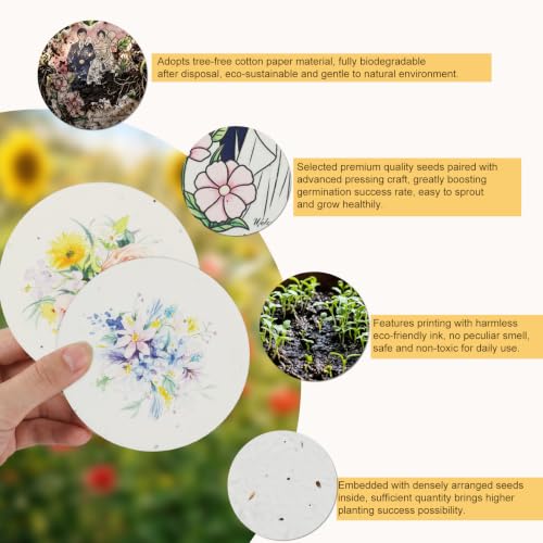 nulala 20Pack Plantable Seed Paper Cards - Handmade Circular Shape Greeting Cards Embedded with Wildflower Seeds for Gift Wrapping,Wedding Favors,Bridal Shower Favor,Celebration of Life - color: Pink