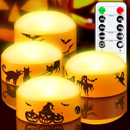 4 Pack Halloween LED Pumpkin Lights with Remote Control and Timer - color: Orange LED Pumpkin Lights 4PCS