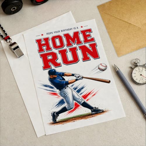 Home Run Baseball Birthday Card, Batter Swing Ball Greeting Gift | Baseball Birthday Card For Baseball Player, Baseball Fan, Sports Lover, Home Run Birthday Gift Card, Baseball Greeting Cards - color: sport2