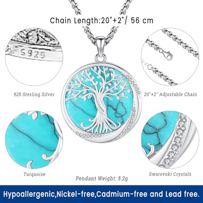 Eusense Tree of Life Necklace for Women Men Sterling Silver 925 Tree Urn Locket Cremation Jewelry Family Tree Pendant Gifts for Her Him Mom Dad Grandma Daughter - style: D-B-Tree of Life Necklace