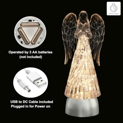 9.5" Lighted Acrylic Angel Praying Figurines Swirling Glitter Globe - size: 9.5" Angel Praying Figurine