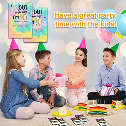 YSTEP Tie Dye 10th Birthday Party Invitations, 20 Invite Cards with Envelopes, 4"x6" Peace out Single Digits Birthday Party Invites - A12 - style: style 1