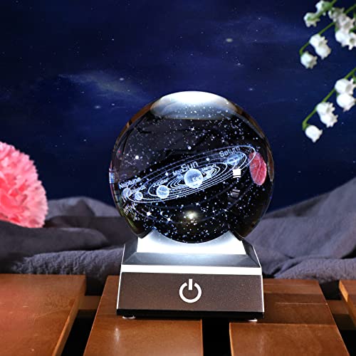 Crystal 3D Solar System Ball Science, Astronomy Gifts with LED Base 3.15'' - color: Solar system ball with Silver LED