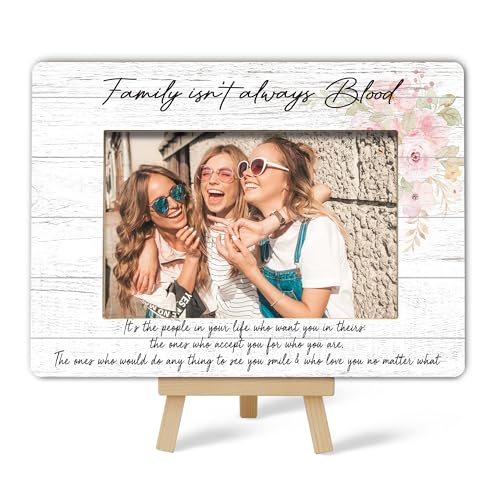 Best Friend Picture Frame, Family Isn't Always Blood Friends Picture Frame, Rustic Floral Family Photo Frame, Bestie Birthday Graduation Friendship Gifts Ideas, Home Office Tabletop Decor-f06 - size: Family Isn't Always Blood-06