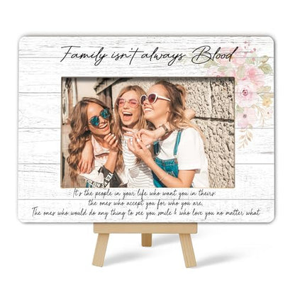 Best Friend Picture Frame, Family Isn't Always Blood Friends Picture Frame, Rustic Floral Family Photo Frame, Bestie Birthday Graduation Friendship Gifts Ideas, Home Office Tabletop Decor-f06 - size: Family Isn't Always Blood-06