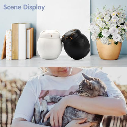 Ceramic Cat Urn for Ashes - Pet Memorial Box with Secure Lid | Cremation Keepsake for Cats (9 lbs)（White） - color: White