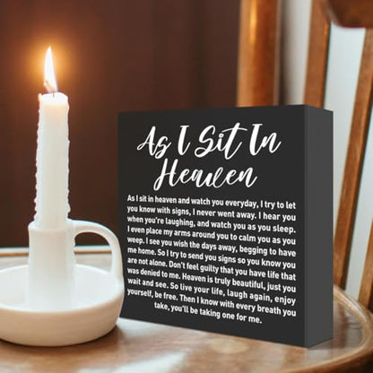 Memorial Sympathy Gifts for Loss of Loved One, Sympathy Gifts for Loss of Dad Mom Husband Son Daughter Brother Sister Remembrance Bereavement Condolence Gift, As I Sit in Heaven Wooden Sign (black) - color: Black-E