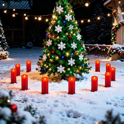 fclayvts 24 Pack Red LED Candles with Remote & Timer - Flameless Pillar Candles with 3D Flickering Flame, Battery Operated for Christmas Tree, Table Centerpieces, Party Decor - size: 24-Pack-Red