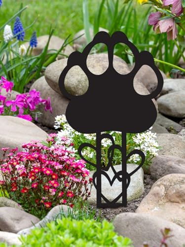 Memorial Garden Stake Metal Cross Grave Marker Design for Dog & Cat | (10.4 x 4.3'')Featuring Paw Prints and Heart Motifs,Suitable for Outdoor Cemeteries,Ideal Gifts to Honor Departed Pet - style: Dog Stake