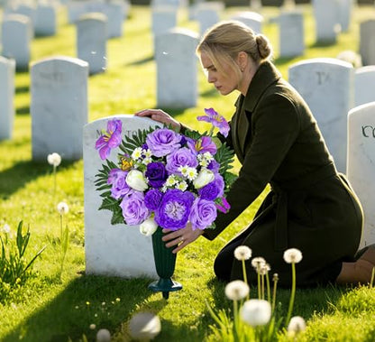 Artificial Cemetery Flowers,Memorial Flowers,Beautiful Arrangements for Headstones,Silk Tulip Rose Hibiscus Daisy