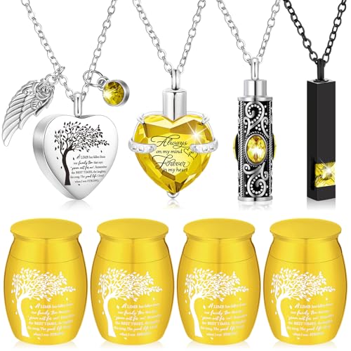 Shimeyao Set of 8 Small Urns for Human Ashes Cremation Urns Keepsake Ash Holders Family Tree Memorial Heart Locket Waterproof for Adults Women Men Loved Ones(Light Yellow) - color: Light Yellow