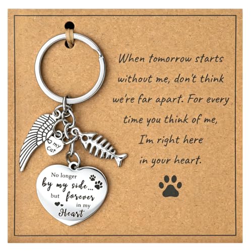 Pet Memorial Gifts for Cats, Keepsakes Sympathy Remembrance Keychain, Pet Loss Paw Print Charm Key Ring Remembrances for Cat Passing Away Bereavement Gift – Stainless Steel